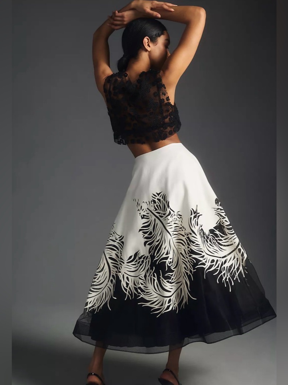 Geisha Designs Feather Tulle Maxi Skirt High Waist A-Line Black White Size XS - Picture 4 of 12